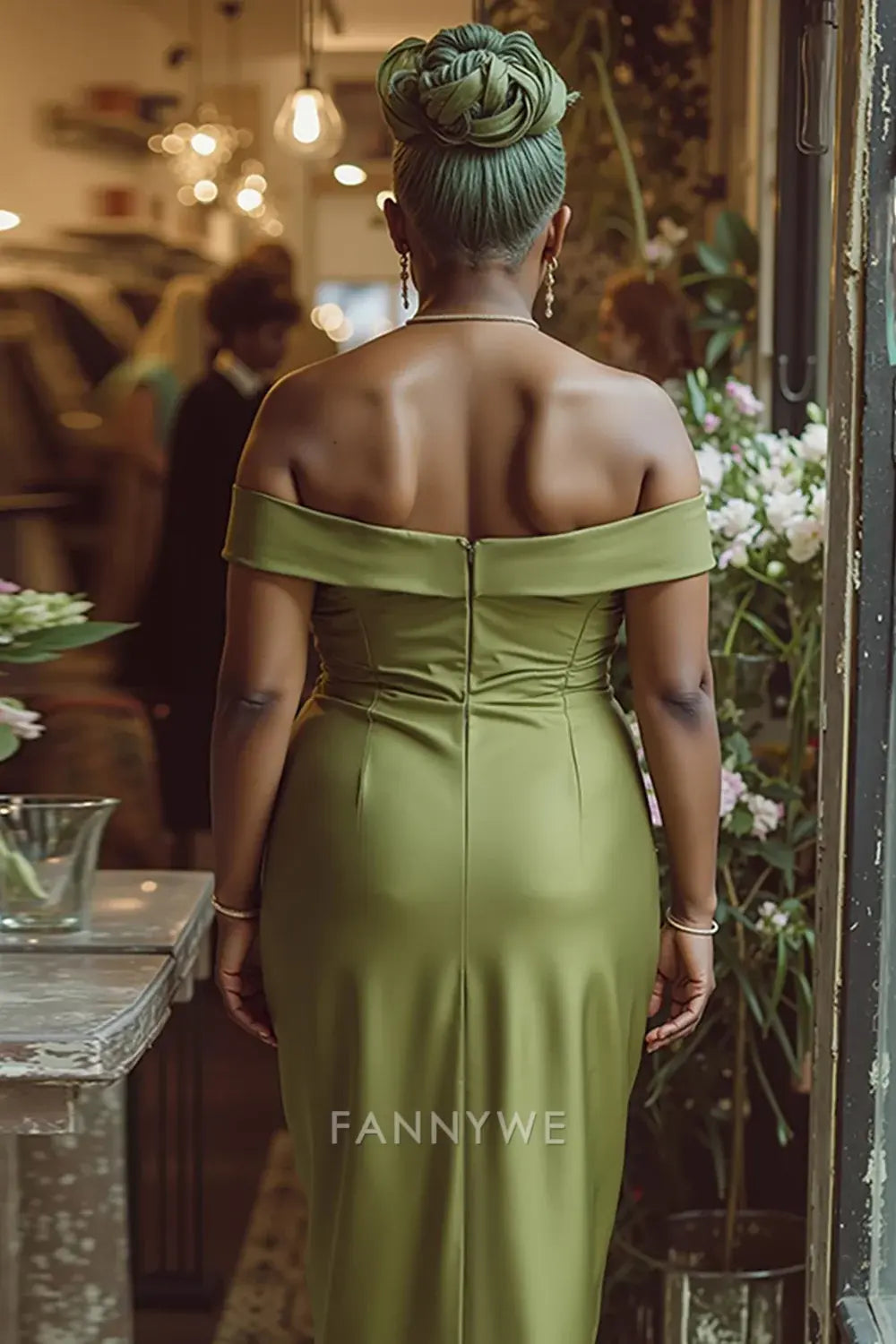 Elegant Off - Shoulder Ruched Satin Midi Dress Mother of the Bride Dress